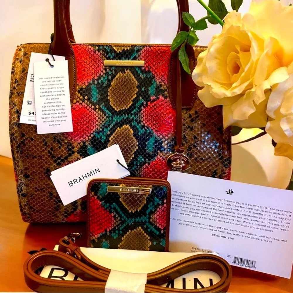 🤎▪️Brahmin▪️ Small Caroline Caladesi Snakeskin Satchel + Matching Jane Wallet